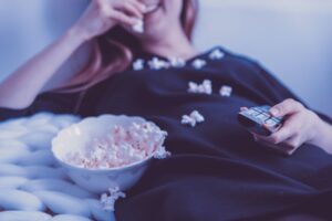 Woman watching movie at home